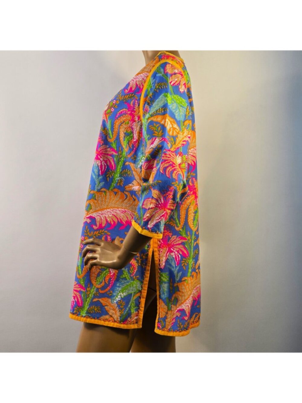 Gretchen Scott Resortwear Split Neck Tropical Pullover Tunic 3/4 Sleeve Sz L - Picture 8 of 13